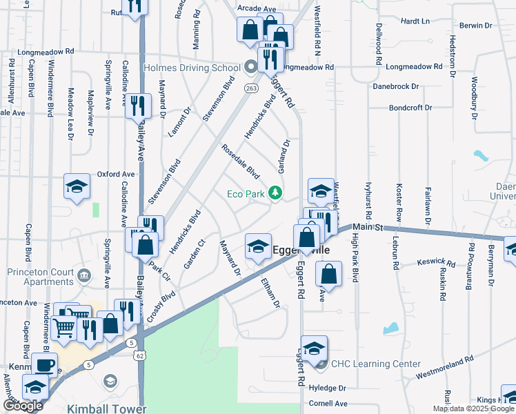 map of restaurants, bars, coffee shops, grocery stores, and more near 41 Olney Drive in Buffalo