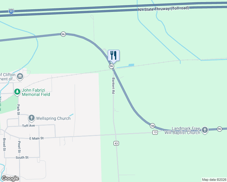 map of restaurants, bars, coffee shops, grocery stores, and more near 1301-1355 Bankert Road in Clifton Springs