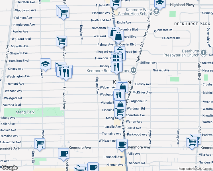 map of restaurants, bars, coffee shops, grocery stores, and more near 66 Tremont Avenue in Kenmore