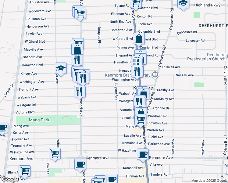 map of restaurants, bars, coffee shops, grocery stores, and more near 107 Tremont Avenue in Kenmore