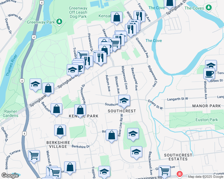 map of restaurants, bars, coffee shops, grocery stores, and more near 311 Bloxam Avenue in London