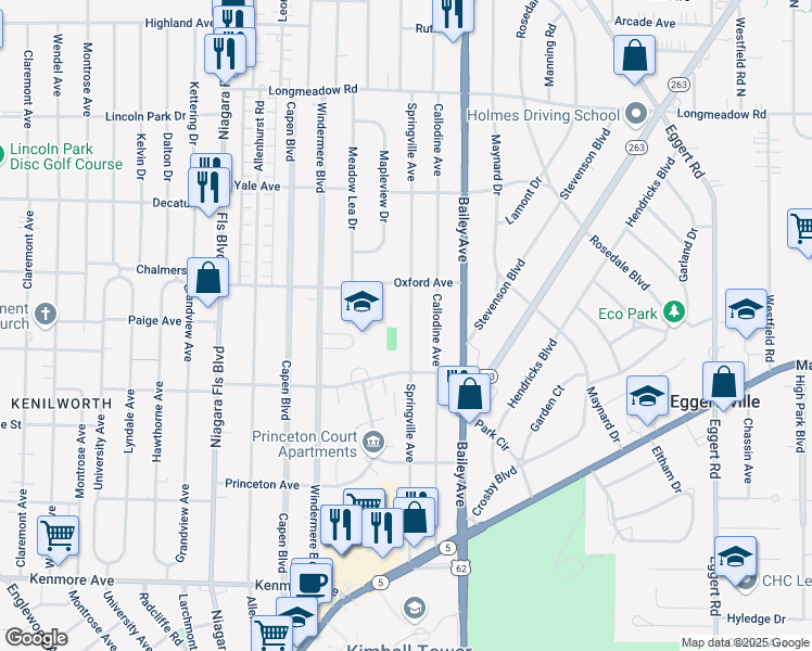map of restaurants, bars, coffee shops, grocery stores, and more near 248 Springville Avenue in Buffalo