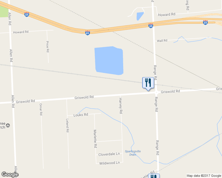 map of restaurants, bars, coffee shops, grocery stores, and more near 4654 Griswold Road in Smiths Creek