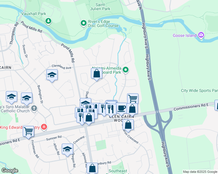 map of restaurants, bars, coffee shops, grocery stores, and more near 349 Jonathan Street in London