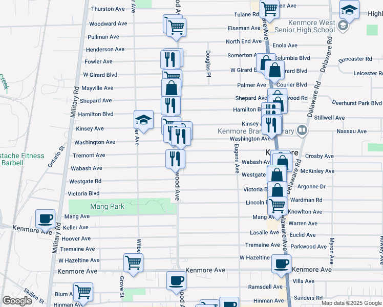 map of restaurants, bars, coffee shops, grocery stores, and more near 188 Tremont Avenue in Kenmore