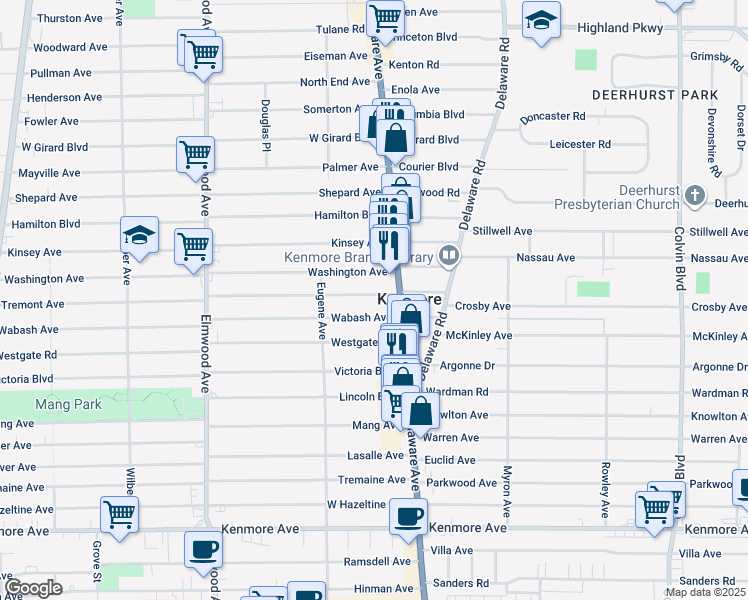 map of restaurants, bars, coffee shops, grocery stores, and more near 28 Tremont Avenue in Kenmore