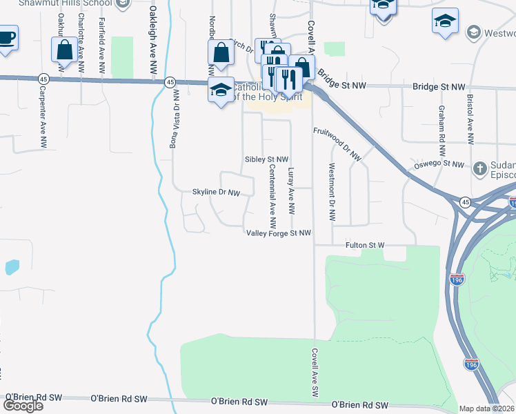 map of restaurants, bars, coffee shops, grocery stores, and more near 2145 Antebellum Ct NW in Grand Rapids
