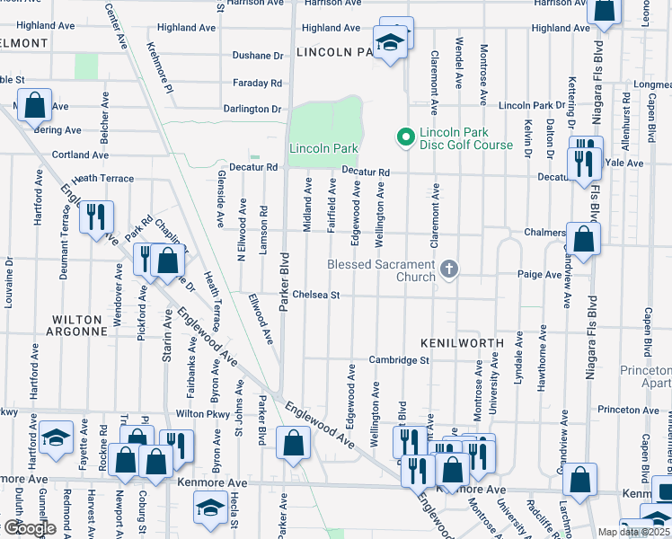 map of restaurants, bars, coffee shops, grocery stores, and more near 277 Fairfield Avenue in Buffalo