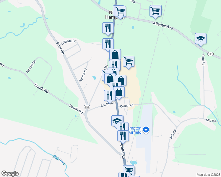 map of restaurants, bars, coffee shops, grocery stores, and more near 42 Lafayette Road in North Hampton