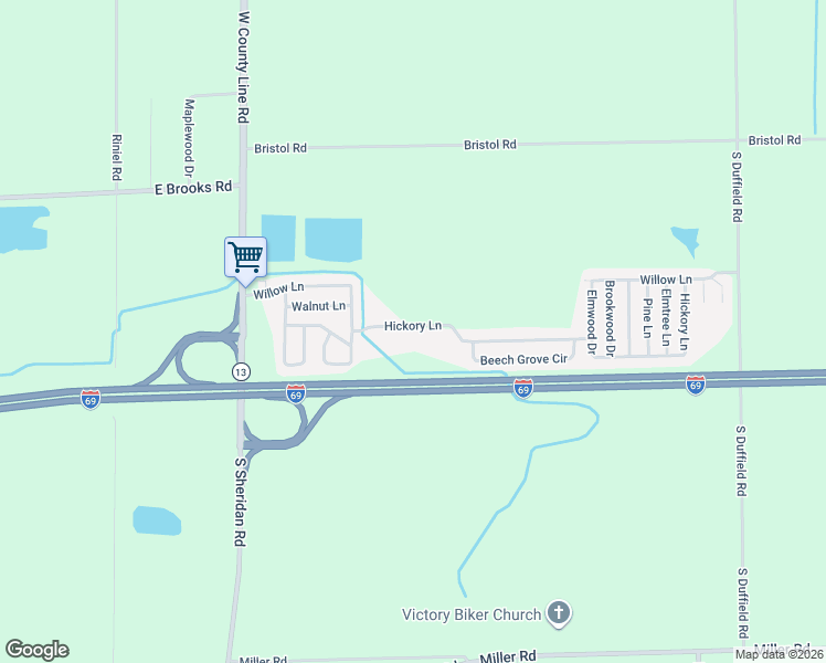 map of restaurants, bars, coffee shops, grocery stores, and more near 599 Hickory Lane in Lennon