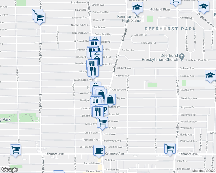 map of restaurants, bars, coffee shops, grocery stores, and more near 41 Landers Road in Kenmore