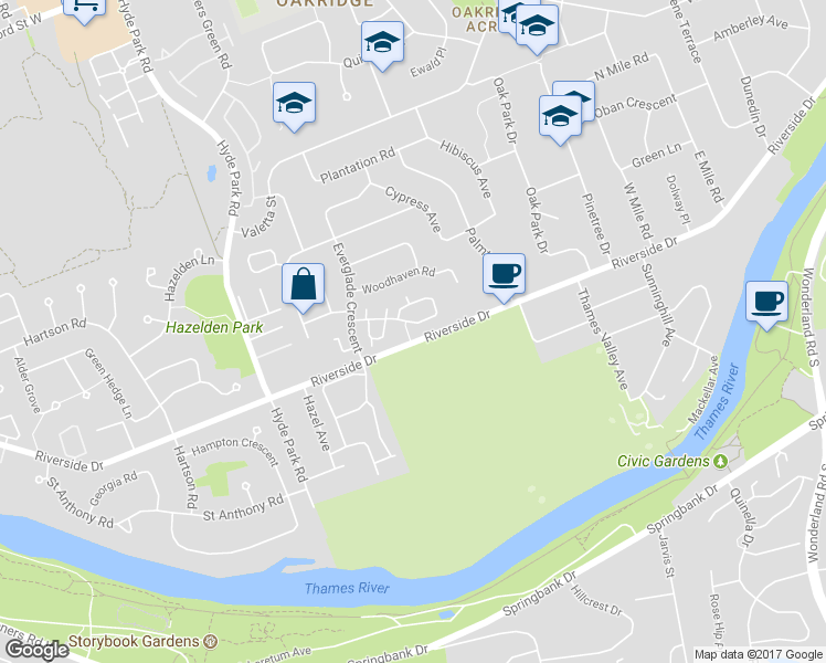 map of restaurants, bars, coffee shops, grocery stores, and more near 301 Everglade Crescent in London