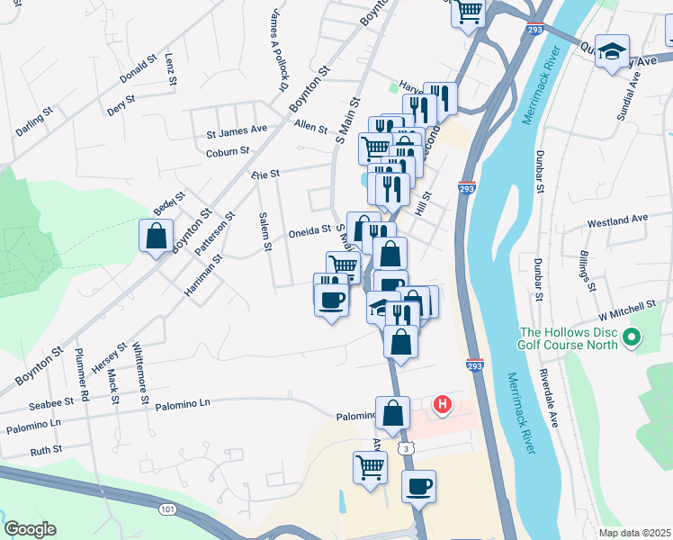 map of restaurants, bars, coffee shops, grocery stores, and more near 779 South Main Street in Manchester