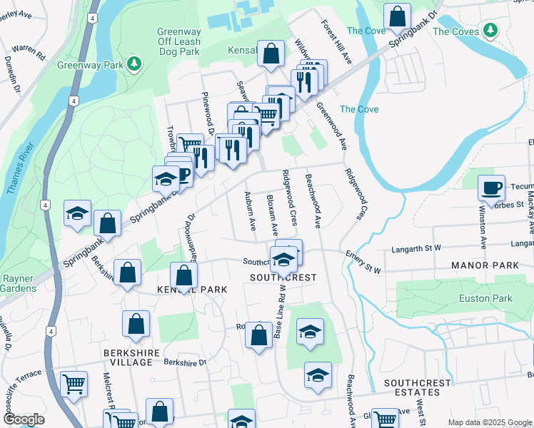 map of restaurants, bars, coffee shops, grocery stores, and more near 311 Bloxam Avenue in London