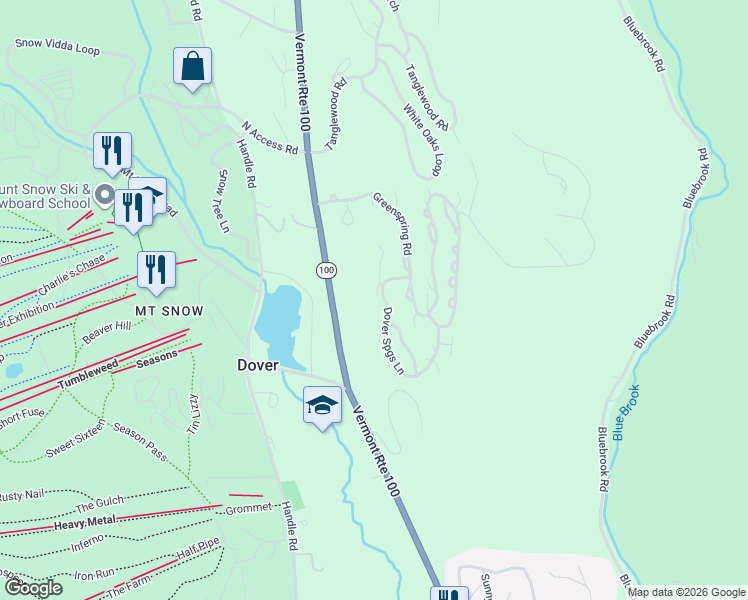 map of restaurants, bars, coffee shops, grocery stores, and more near 39A Dover Springs Lane in Dover