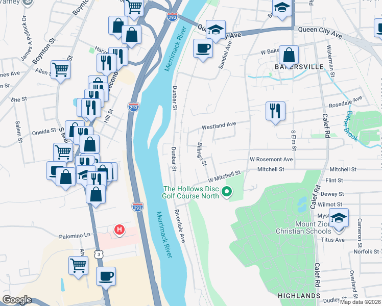 map of restaurants, bars, coffee shops, grocery stores, and more near 115 Wolcott Street in Manchester