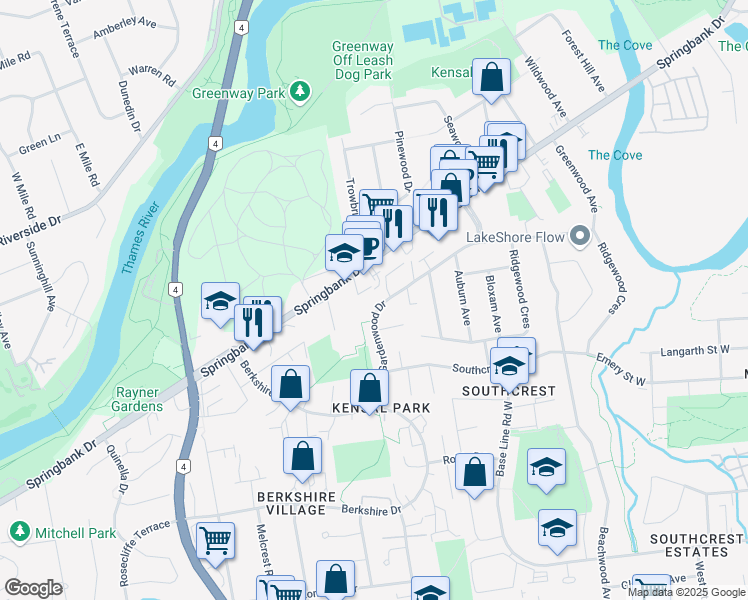 map of restaurants, bars, coffee shops, grocery stores, and more near 24-125 Gardenwood Drive in London