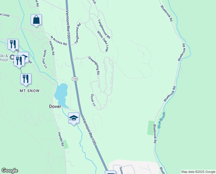 map of restaurants, bars, coffee shops, grocery stores, and more near 104 Greenspring Road in Dover