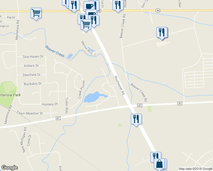 map of restaurants, bars, coffee shops, grocery stores, and more near 5925 Calm Lake Drive in Farmington