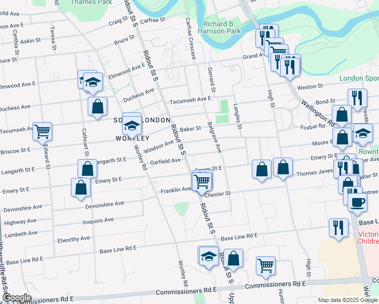 map of restaurants, bars, coffee shops, grocery stores, and more near 96 Garfield Avenue in London