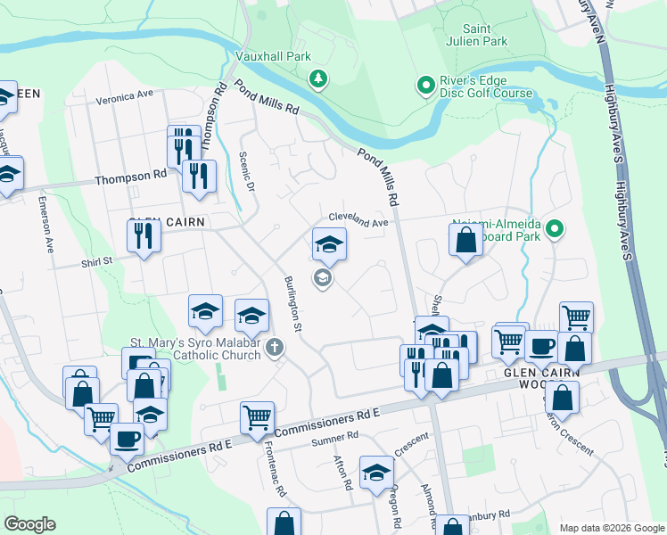 map of restaurants, bars, coffee shops, grocery stores, and more near 232 Cairn Street in London