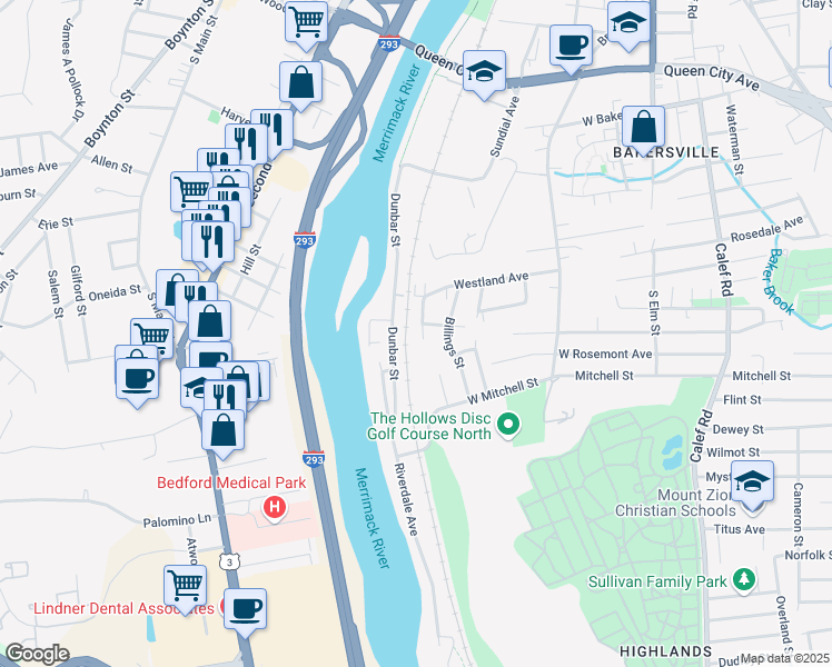 map of restaurants, bars, coffee shops, grocery stores, and more near 122 Wolcott Street in Manchester