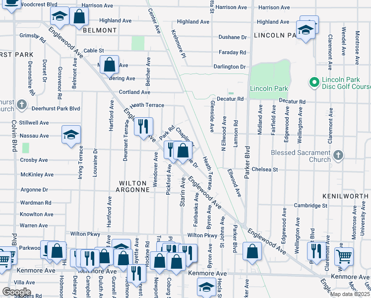 map of restaurants, bars, coffee shops, grocery stores, and more near 941 Starin Avenue in Buffalo