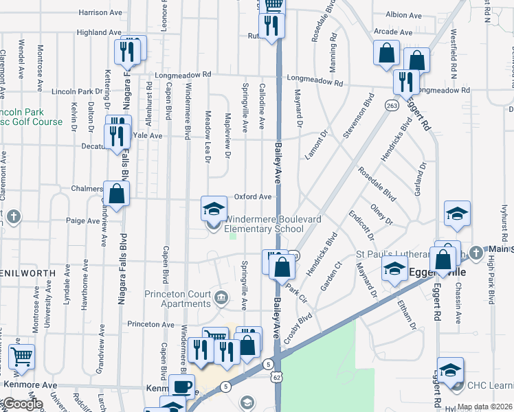 map of restaurants, bars, coffee shops, grocery stores, and more near 251 Callodine Avenue in Buffalo