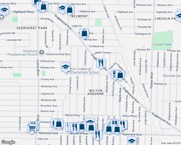 map of restaurants, bars, coffee shops, grocery stores, and more near 180 Deumant Terrace in Buffalo