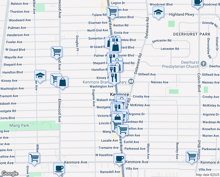 map of restaurants, bars, coffee shops, grocery stores, and more near 28 Tremont Avenue in Kenmore