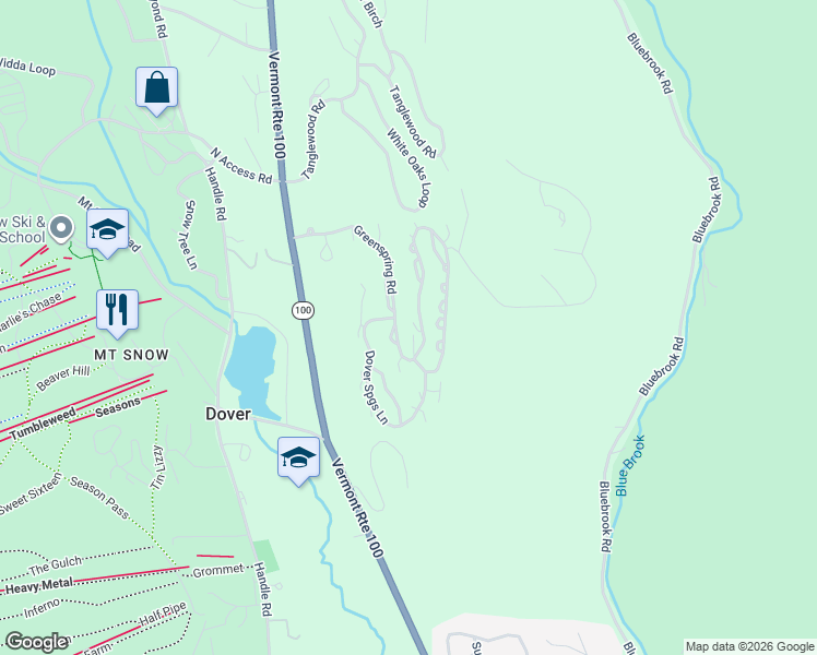 map of restaurants, bars, coffee shops, grocery stores, and more near 104 Greenspring Road in Dover