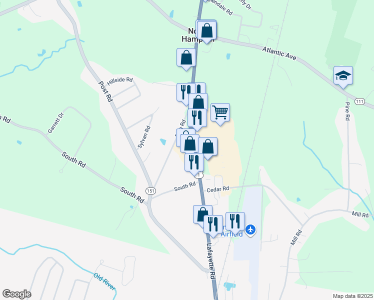 map of restaurants, bars, coffee shops, grocery stores, and more near 42 Lafayette Road in North Hampton