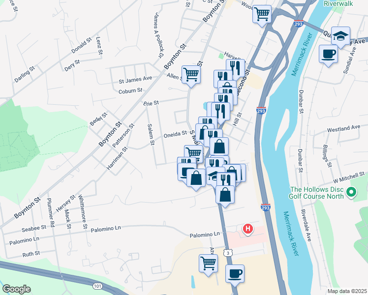 map of restaurants, bars, coffee shops, grocery stores, and more near 779 South Main Street in Manchester