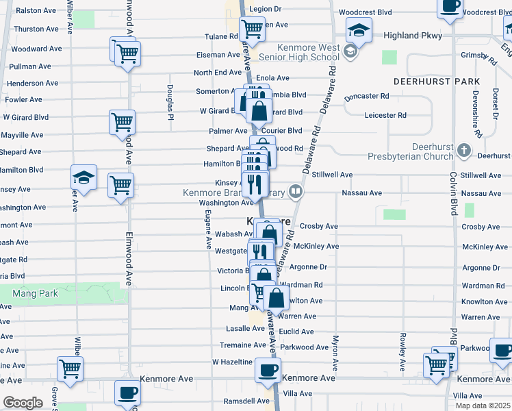 map of restaurants, bars, coffee shops, grocery stores, and more near 28 Tremont Avenue in Kenmore