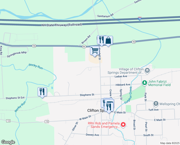 map of restaurants, bars, coffee shops, grocery stores, and more near 190 Ashton Place in Clifton Springs