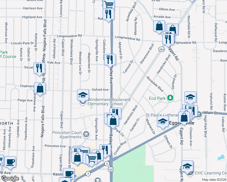 map of restaurants, bars, coffee shops, grocery stores, and more near 48 Stevenson Boulevard in Buffalo