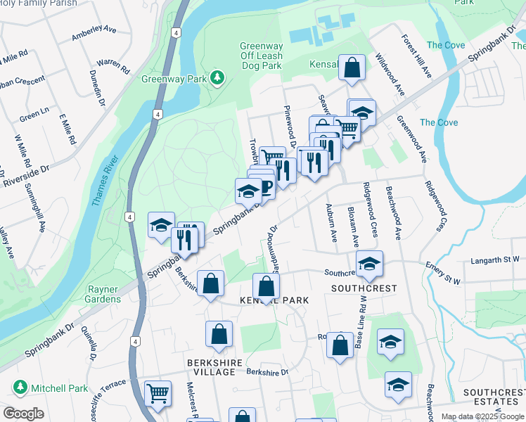 map of restaurants, bars, coffee shops, grocery stores, and more near 24-125 Gardenwood Drive in London