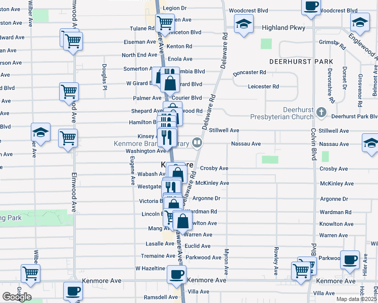 map of restaurants, bars, coffee shops, grocery stores, and more near 41 Landers Road in Kenmore