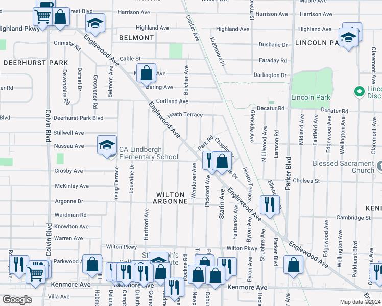 map of restaurants, bars, coffee shops, grocery stores, and more near 776 Englewood Avenue in Buffalo