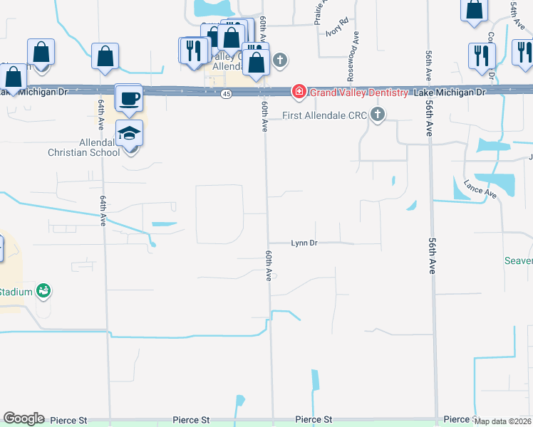 map of restaurants, bars, coffee shops, grocery stores, and more near 10954 60th Avenue in Allendale Charter Township