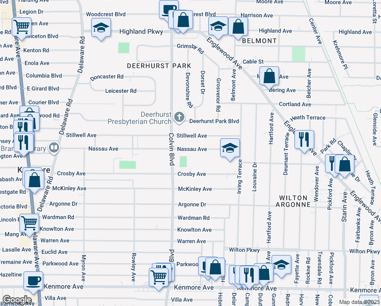 map of restaurants, bars, coffee shops, grocery stores, and more near 302 Nassau Avenue in Buffalo