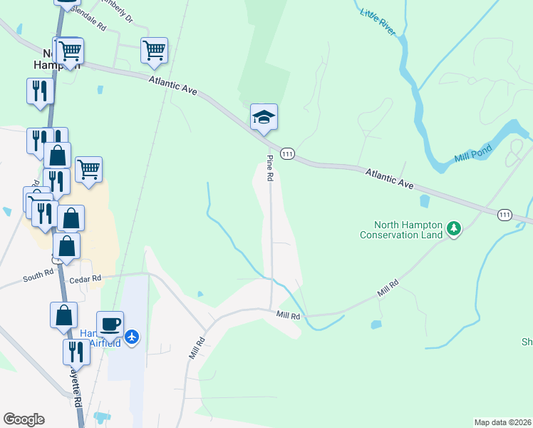map of restaurants, bars, coffee shops, grocery stores, and more near 28 Pine Road in North Hampton