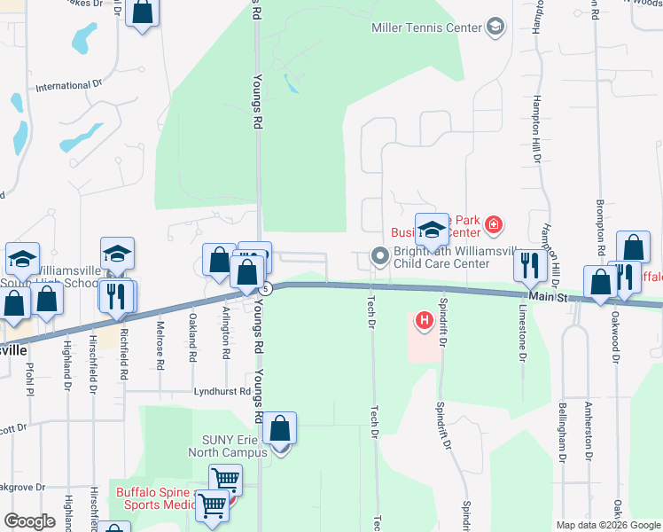 map of restaurants, bars, coffee shops, grocery stores, and more near 31 The Courtyards in Williamsville