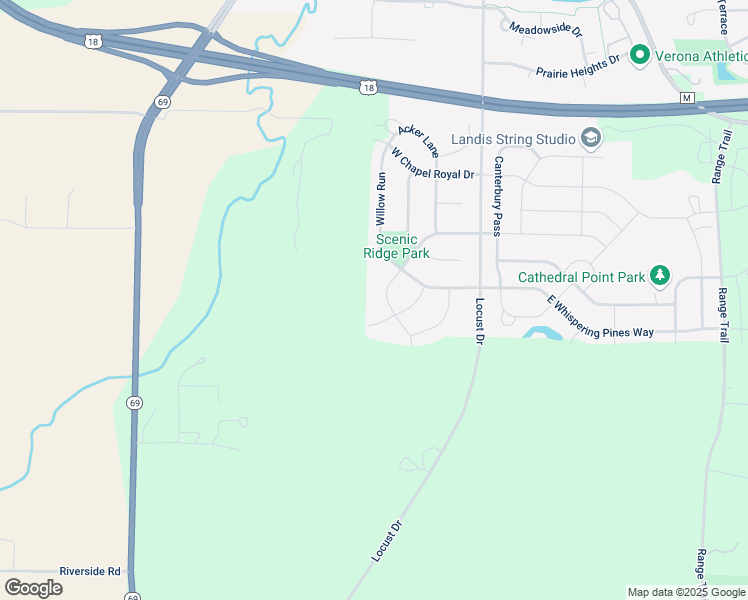 map of restaurants, bars, coffee shops, grocery stores, and more near 1328 Scenic Ridge Drive in Verona
