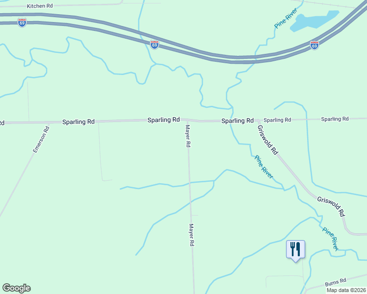 map of restaurants, bars, coffee shops, grocery stores, and more near 2246 Mayer Road in Smiths Creek