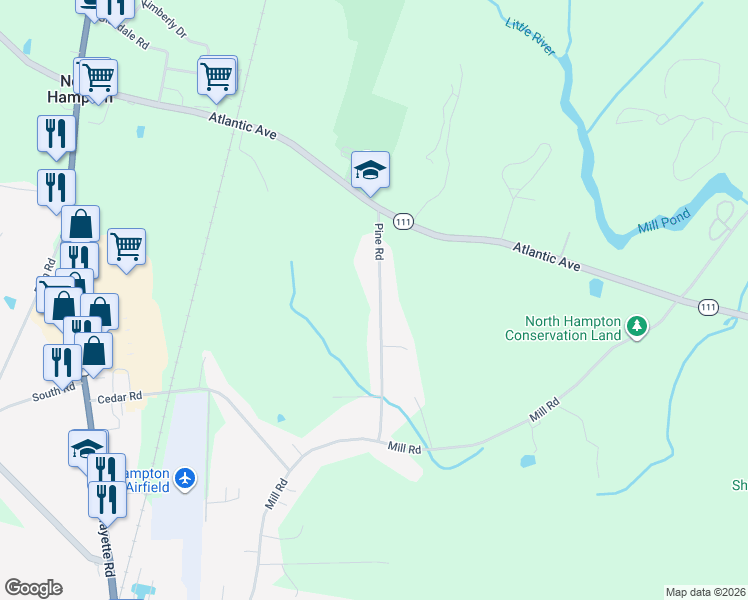 map of restaurants, bars, coffee shops, grocery stores, and more near 28 Pine Road in North Hampton