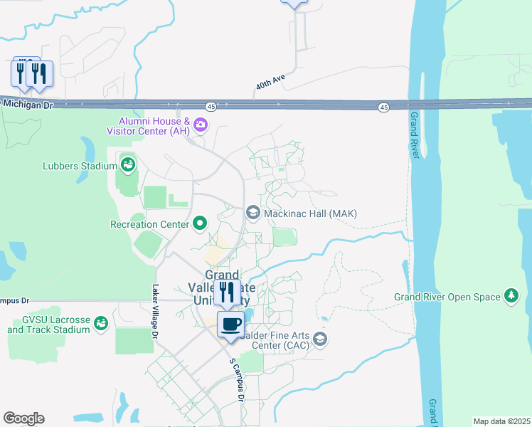 map of restaurants, bars, coffee shops, grocery stores, and more near in Allendale Charter Township