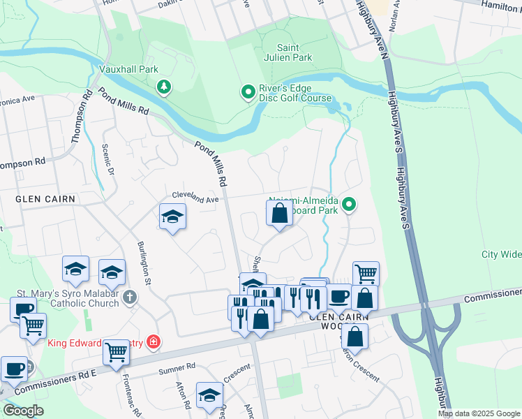 map of restaurants, bars, coffee shops, grocery stores, and more near 123 Gerald Crescent in London
