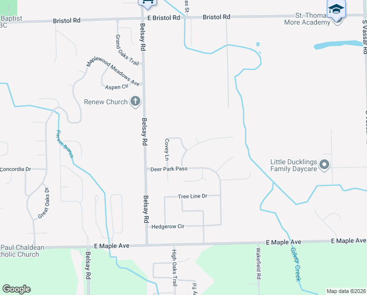 map of restaurants, bars, coffee shops, grocery stores, and more near 4286 Covey Lane in Grand Blanc