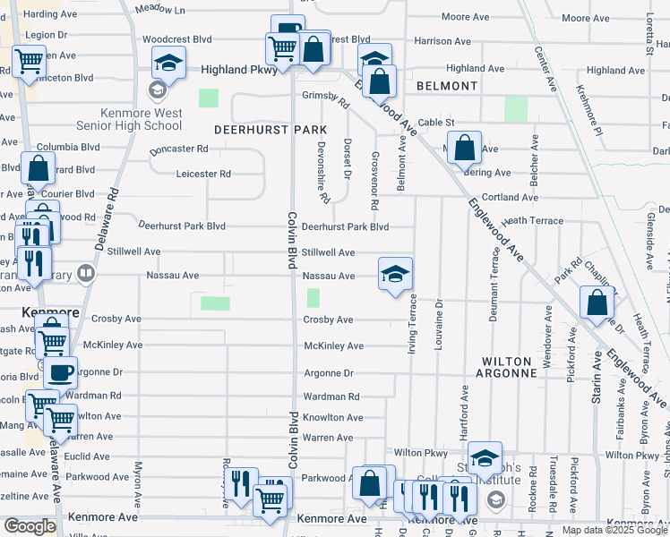 map of restaurants, bars, coffee shops, grocery stores, and more near 302 Nassau Avenue in Buffalo